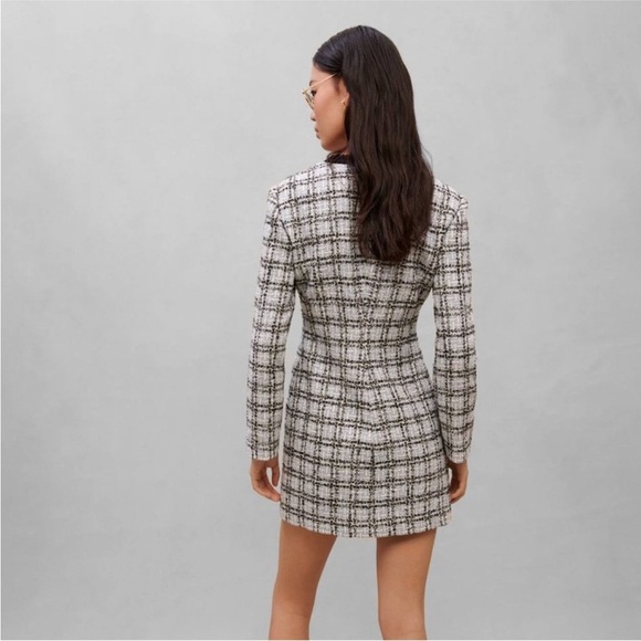 New Maje Tweed Effect Dress Blue Black Plaid Button Front Mini Size 40/L - Picture 2 of 16